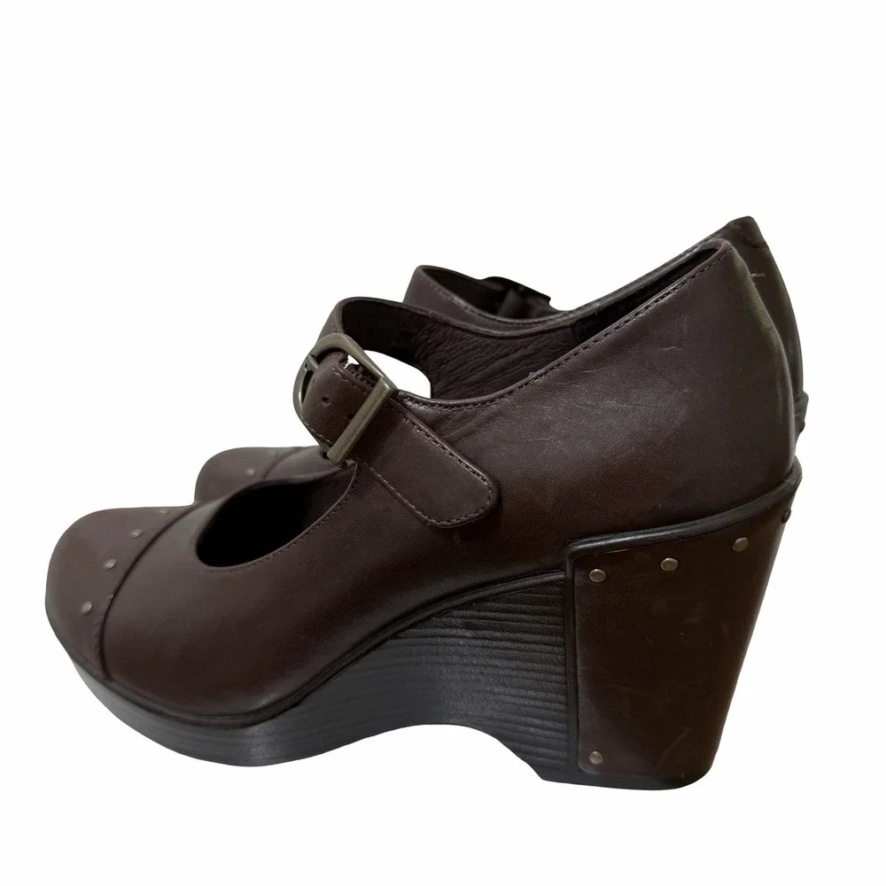 Dansko Leather Mary Jane Platform Wedge Womens EU 38 US 7.5-8 Brown Studded Clog